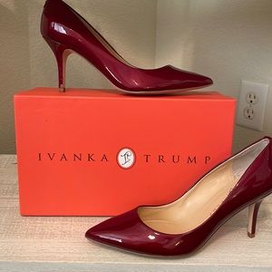 Red patent leather high heels.